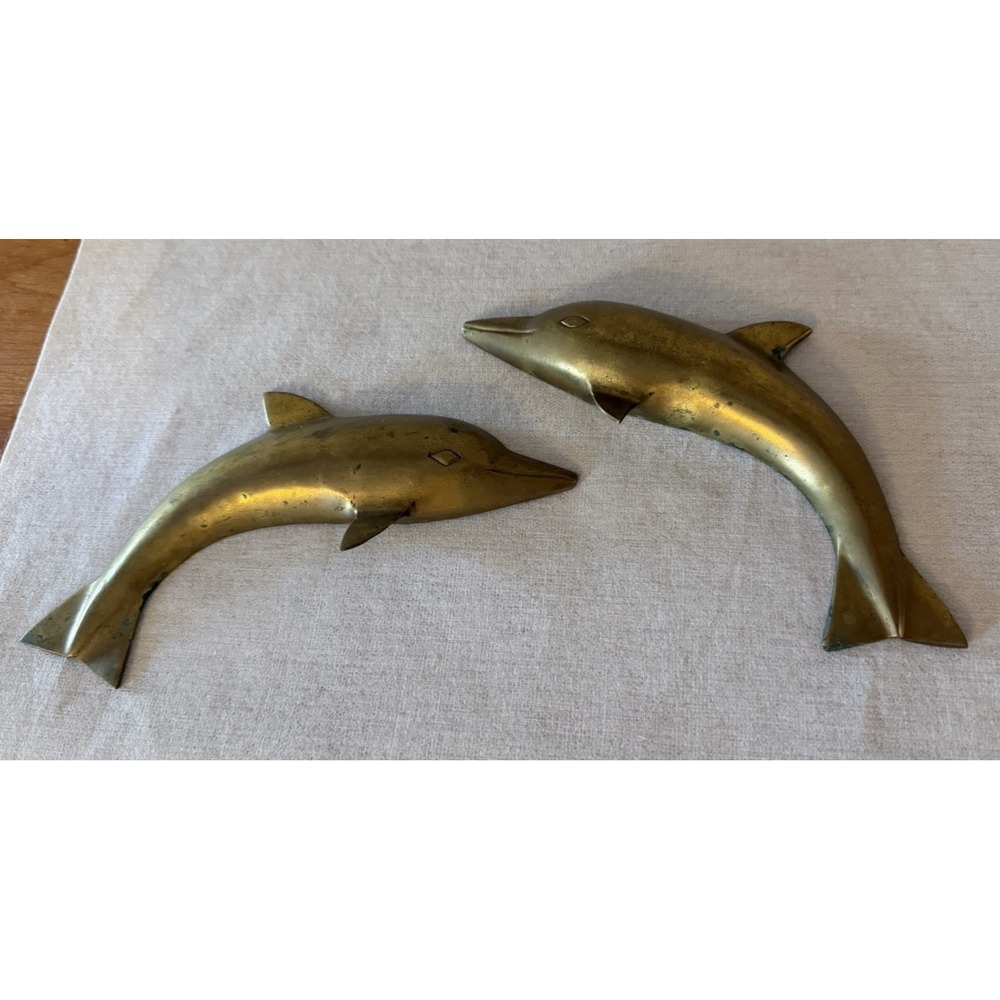 Set of 2 Vintage Brass 8" Dolphin Wall Hangings